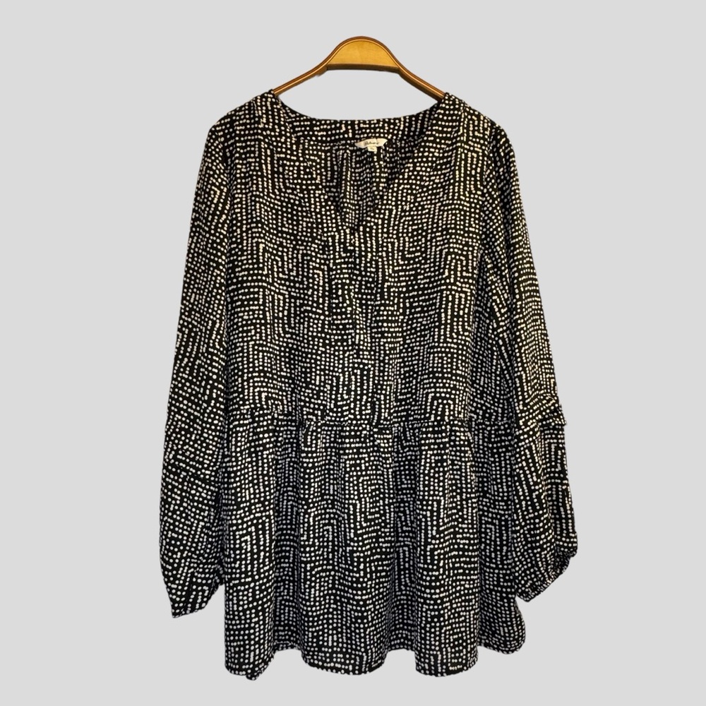 Reitmans Women’s Top XL Black White Polka Dots Tunic Length Long Sleeves